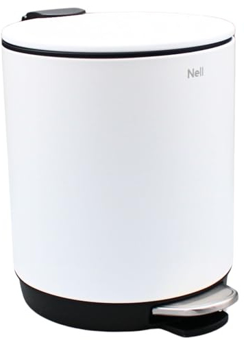 Nell Softclose Kosmetikeimer 5 L – Badmülleimer & Treteimer mit Metallpedal, leisem Deckel & herausnehmbarem Inneneimer (Weiß)