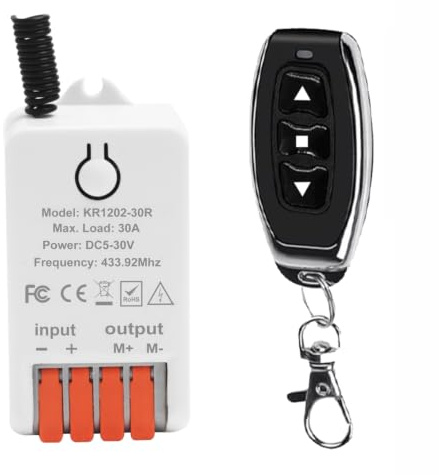 QIACHIP Interruptor Inalámbrico Controlador del motor 433mhz 12V CC 30A | Control Remoto para Actuador Lineal,puertas de garaje,enrollables,persianas y toldos,bombas,Adelante/Atrás