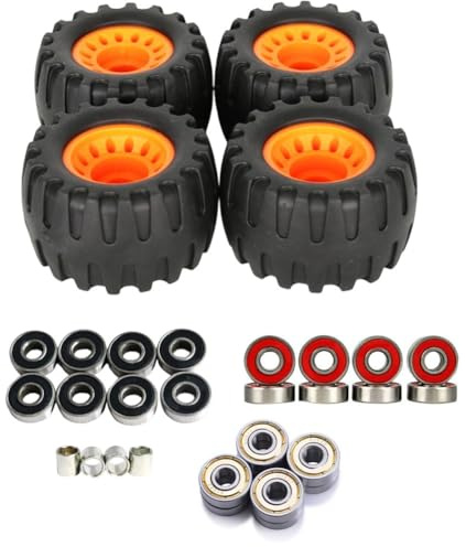 Helilyco 4 ruote per longboard fuoristrada, 76 x 45 mm, ammortizzanti, in plastica, con cuscinetti e boccole, asse nero