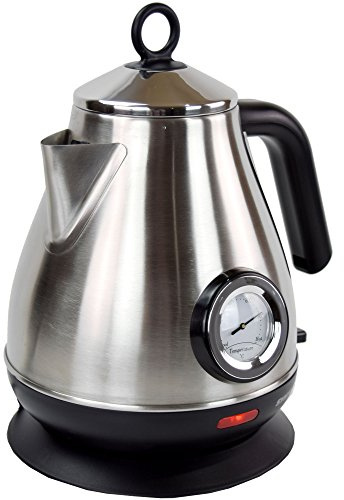 Syntrox Germany WK-2200W-1.7T Inox MAR 2200 Watt 1, 7 Liter Edelstahl schnurlos Wasserkocher mit Thermometer 360° cordess Wasserkessel Teekessel