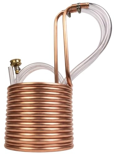 Coldbreak 25Ft. Wort Chiller with Copper Coil - Compact and Basic Immersion Beverage Chiller and Beer Brewing Equipment - 2pcs of 4Ft. Vinyl Tubings with Garden Hose Fitting and Hose Clamps Included