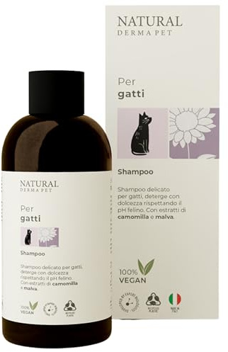 Natural Derma Pet Shampoo per Gatti – Azione Lenitiva e Idratante – Formula Delicata con Malva e Camomilla – Pelo Morbido e Lucente – 200 ml – Made in Italy – 100% Vegan