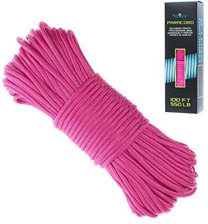 Paracord 550 Parachute Cord – 7 Stränge Typ III 100% Nylon Seil – mehrere Farben in 30 m, neon pink, 100'