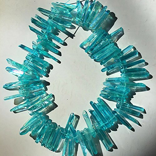 Puntos de cristal natural de roca con revestimiento de titanio de cuarzo, puntas de pinchos, perlas sueltas perforadas irregulares, 38 cm, para la curación de cristales Decor Reiki, piedra