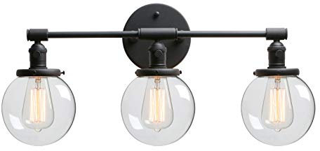 Phansthy 3 flaming Retro Design Klar Glas Modernes Wandbeleuchtung Wandleuchten Vintage Industrie Loft-Wandlampen Antik Deko Design Wandbeleuchtung Küchenwandleuchte(Schwarz Farbe)