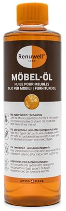 Renuwell Möbel-Öl Leinöl-Firnis, 500 ml – Natürliches Pflegeöl für Holz mit Leinöl und Teebaumöl, Schutz für geölte und unbehandelte Holzoberflächen, Schweizer Qualität