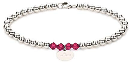 ADELE Geburtsstein Kugel Armband 925er Sterling Silber mit Gravur | Personalisierter Schmuck | Kristallglasperlen im Farbton des Geburtssteins | Geschenke Jahrestag Geburtstag Muttertag