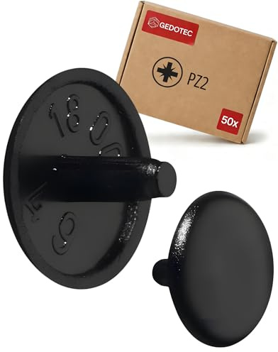 Gedotec Abdeckkappen für Schrauben rund - 50 Stück - Schraubenabdeckung Schwarz RAL 9005 aus Kunststoff für Kopfloch-Bohrung PZ2 - Abdeckung Ø 12 x 2,5 mm - Abdeckkappen für Bohrlöcher & Holz-Möbel
