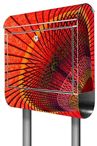 banjado® Briefkasten mit Standfuß Motiv Roter Schirm - Stand Briefkasten Edelstahl mit Zeitungsfach - Postbox/Postkasten A4 Einwurf inkl. Montagematerial & 2 Schlüssel
