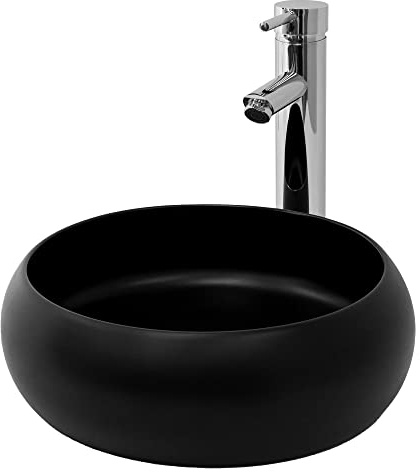 ML-Design keramiskt tvättställ i svart matt, Ø 35x30 cm, runt bänkskåp, modernt tvättställ, tvättskål med avloppshål, handtvättställ för tvättplats, för badrum och gästtoalett
