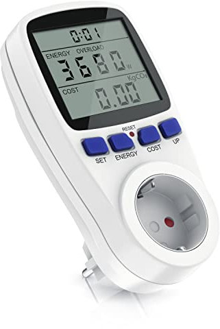 CSL - Energiekostenmessgerät - Stromverbrauchszähler, Energiekosten Anzeige - Stromzähler - 3680W - Energiemessgerät mit integriertem Berührungsschutz