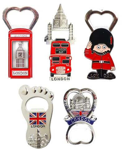 Best Mix of Famous UK Britain London Icons - Juego de 5 abrebotellas con imán para nevera