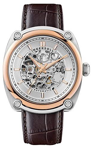 Ingersoll The Michigan Herren-Automatikuhr, 45 mm, mit offenem Herz-Zifferblatt und Lederarmband