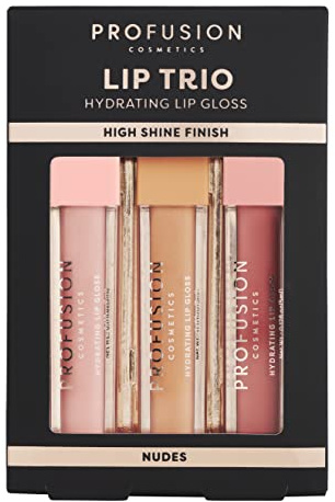Profusion Cosmetics Lip Trio Hydrating Lip Gloss with High Shine Finish for All Skin Types, Achieve Luscious Lip with Bold and Nourishing Lip Gloss Set – Nudes
