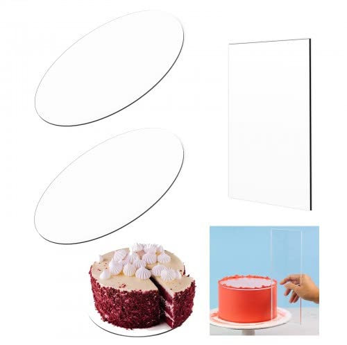 Zimoer 2 Platos para Tartas Redondos de 21 cm,Bandejas para Tartas de Acrílico Transparentes,Base para Pasteles Antiadherente,Tabla para Tartas Reutilizable con 1 Rascador de Plástico