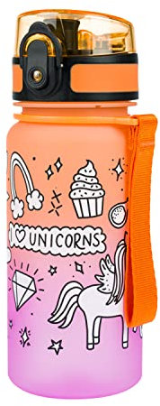 Baagl Kinder Trinkflasche Auslaufsicher Wasserflasche 350ml, Kindergarten Schule und Sport Flasche für Mädchen Tritan (Unicorn)