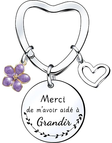 Lumengqi Porte-clés Nounou au Grand Cœur, Cadeau pour Nounou Fin d’Année Personnalisé, Idée Originale Fleur pour Anniversaire Noël Remerciement, Prêt à Offrir à la Nounou de Votre Enfant