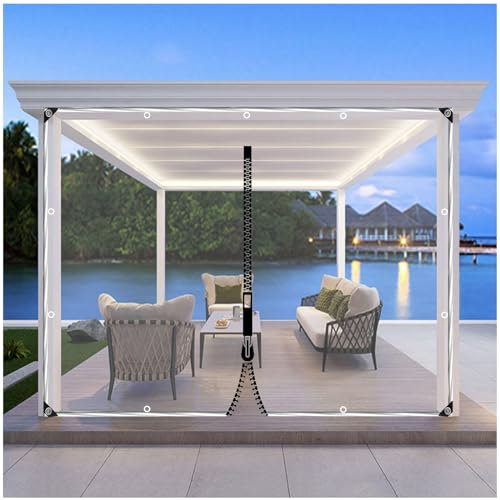 Xrdbfd Telone Trasparenti Tende Esterni, Pannelli Laterali in Tela Cerata Impermeabili Chiare, Tenda in Telone PVC 0.3mm con Porta a Cerniera, per Garage Portico Pergola,WxH-4.5x2m/14.8 * 6.6ft