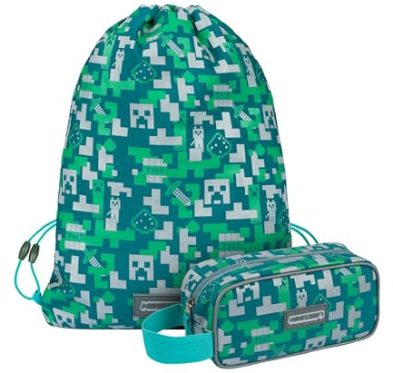 Baagl Federmäppchen Turnbeutel Set 2 Teilig für Jungen - Silver Creeper | Gymsack, Federmappe, Schuhbeutel, Federtasche und Schule Mäppchen ist ein offiziell lizenziertes Produkt und Kinder Etui.