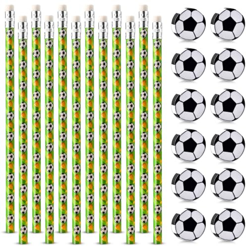 Goldge 12 PCS Fussball Bleistifte Kinder, 12 Stück Radiergummi Kinder, Fußball Bleistift Set, Bleistift mit Radiergummi, für Schule, Schreibwaren, Kindergeburtstag, Gastgeschenke