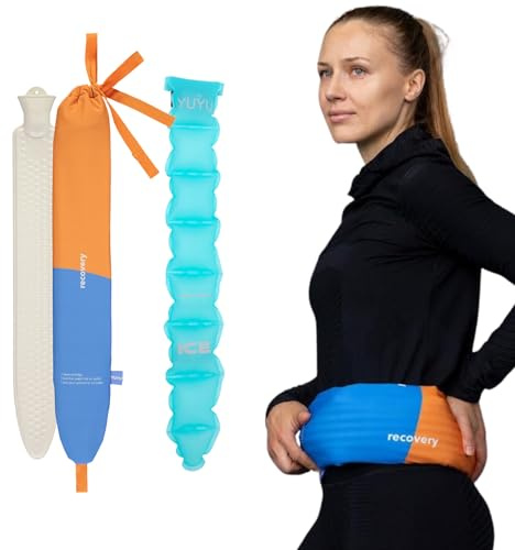 YUYU Hot and Cold Relief Bottle Bundle | Long Wearable Hot Water Bottle with Strap | Natural Rubber Heat or Cold Therapy Wrap for Back Neck and Shoulder Pain | Cover Included