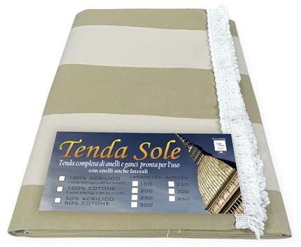 TENDA SOLE DA esterno GIARDINO balcone RIGA PARI BEIGE in Acrilico CONFEZIONATA in 6 Misure - Cm. 140x250