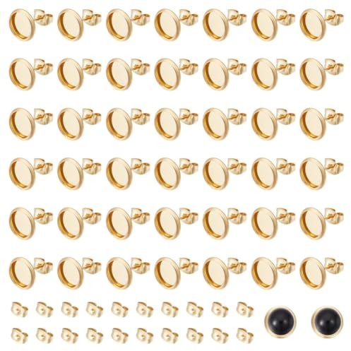 UNICRAFTALE 80 Stück 18 Karat Vergoldete Rohlinge Ohrstecker Ohrringe DIY 8mm Ohrstecker Tabletts Edelstahl Ohrring Cabochon Lünetten Tabletts Ohrstecker Beschläge Zur Herstellung von Ohrringen