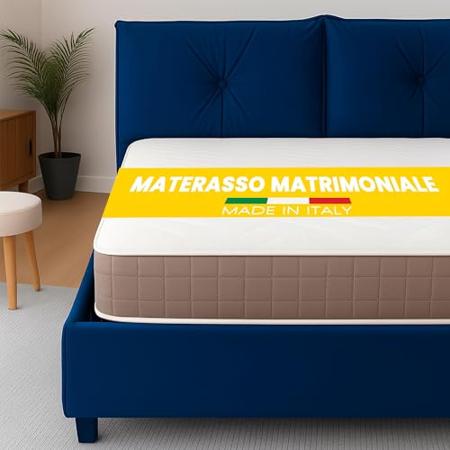 Materasso Matrimoniale 150x190 Memory Foam 20 cm Reversibile 2 Lati (Topper Morbido + Lato Rigido) 100% Made in Italy, per Letto 2 Piazze, Traspirante Anallergico Antiacaro e con Rivestimento Premium