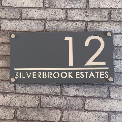 Personalisiertes Hausnummernschild aus Acryl, 3D, schwebende Zahlen, zweifarbig (rauchfrei und silber), für drinnen und draußen, ideal für Zuhause, Hotels, Wohnungen und Geschäft