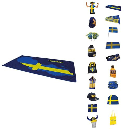 Sverige Handduk – 100% mikrofiber med motiv av Sveriges karta – Strandhandduk, pool- och sommarhandduk, present till fans, 68 × 133 cm