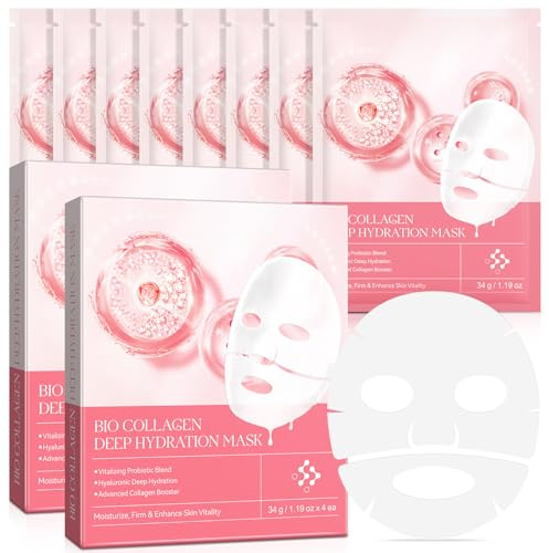 Ekologisk collage Mask övernattningsansiktsmasker, 8 stycken collagemasker, djupverkande anti-rynk-lyftmask, minskar fina linjer och rynkor, anti-åldring, koreansk ansiktsmask med organiskt kollagen