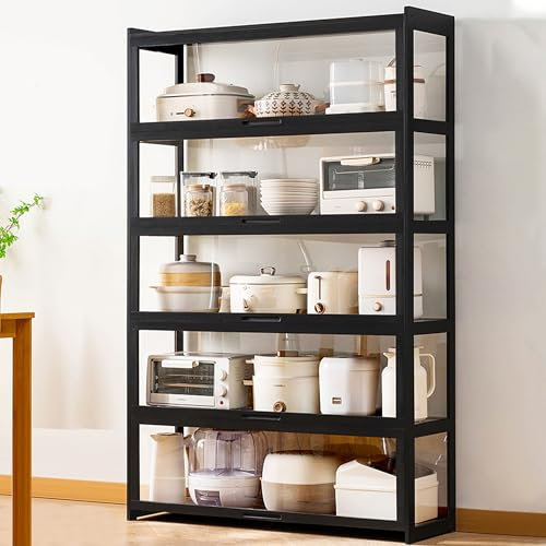 Farmhouse Weinbarschrank mit Stauraum für Zuhause, rustikaler Likör-Kaffee-Barschrank für Wohnzimmer und Flur (Schwarz, 3. Etage, 100 cm)