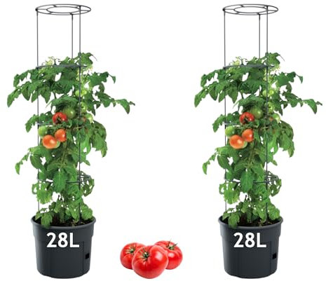 MELTOM Tomatenpflanztopf mit Rankhilfe – Ideal für die Tomatenzucht, Pflanzenaufzucht-Turm mit Stütze für stabile Pflanzen, erhältlich in 3 Größen: 12L, 18L, 28L. (2, 28 L)