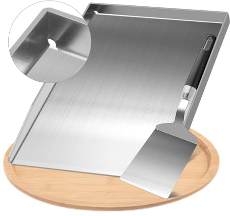 28x 20 cm Plancha Plaque Plaque de cuisson-Plaque de cuisson en acier inoxydable pour barbecue à gaz et charbon - Accessoire de barbecue - Cadeau pour homme Plus spatule