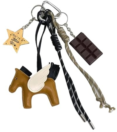 Onperpoe Pony Taschen Anhänger Y2k Design-Anhänger aus Seil für Handtasche Schlüsselanhänger Personalisiert In Künstlichem Leder Aesthetic Bag Charms Rucksack Anhänger für Tasche und Schlüssel (Gelb)