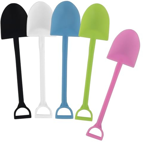 Hordion 50pcs Mini Shovel Shape Spoons, Plastic Dessert Spoon 4.7 Inch Yogurt Ice Cream Shovel, 5 Colors