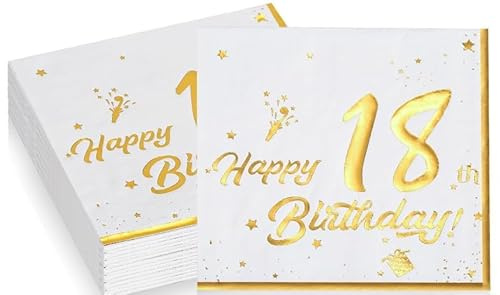 40 Stück Servietten Geburtstag,Servietten Party,Party Tischdekoration,Deko Papierservietten,33×33 cm,18. Geburtstag für Männer und Frauen,Familienfeiern,Geburtstagsfeiern,Golddruck