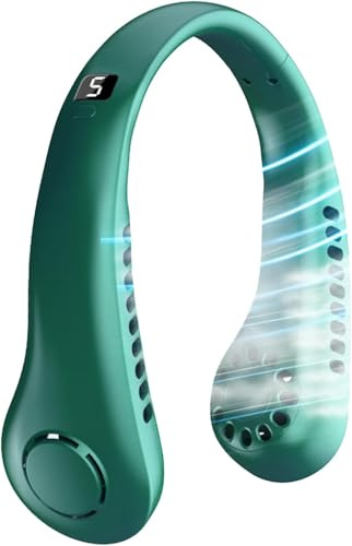 Neck Fan, Portable Neck Fans Rechargeable,3000mAh USB Personal Fans,5 Speeds Cooling Fans, Leafless Hanging Silent Bladeless Mini-Fan for Women Men Sports Travel Indoor Outdoor (Green, 5 Speeds)