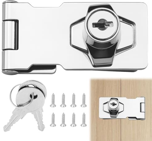 Girihe 1 Set Door Lock, 2.5 Inch Lock for Bedroom Door Hasp and Staple Heavy Duty Doorr Lockk with Key Padlocks and Rotate Button, Cupboard Locks for Cabinets Cupboard Drawer Gate(Silver)