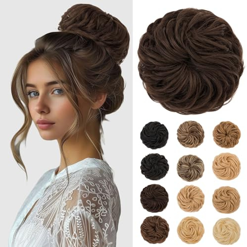 Rich Choices Messy Bun Hair Piece Human Hair Bun 45g Curly Real Hair Buns Hair Pieces for Women Wavy Updo Scrunchies Donut Extensions Tousled Chignon #2 Dark Brown