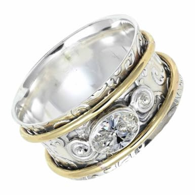 Silvertrove ädelsten fidgetring, 925 sterlingsilver meditationsring för män och kvinnor alla storlekar, handgjorda smycken CRG1212AA, Ädelmetall Ädelsten, laboratorieodlad moissanit