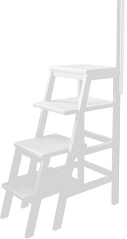 Drsyffsup Sgabello a gradini, sedia a scaletta con 4 gradini per adulti, sgabello in legno massello per la casa, mobile da cucina, con maniglie e cuscinetti antiscivolo, bianco