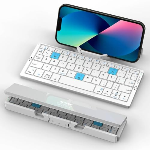 YGMegadar Folding Mini Wireless BT Keyboard With Magnetic Stand Aluminum Alloy Keypad For Pad Phones Tablet Rechargeable Keypad,White
