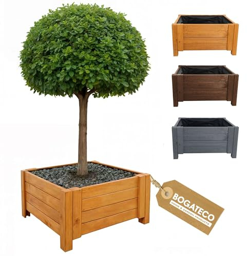 BOGATECO Fioriera grande per esterni, in legno, 50 x 50 x 30 cm, colore antracite, vaso per fiori, perfetto per giardino, terrazza e balcone, robusta fioriera e struttura robusta, impregnata