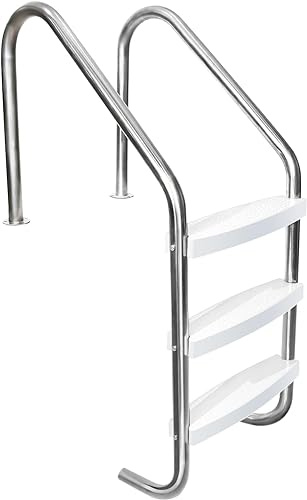 Poolleiter Edelstahl 3 Stufen, Pooltreppe Non-Slip Treads, Poolleitern für Unterirdische Pools, 59 x 53 x 132 cm