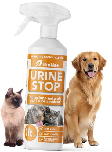 Bionee Urine Stop Spray Naturale per Cani e Gatti – Doppia Azione: Disabituante agli Agrumi + Elimina Odori – Pronto all’Uso, Non Macchia, Sicuro per Ambienti Interni ed Esterni (1 lt)