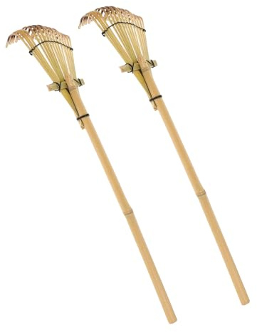 FUNOMOCYA Lot De 2 Râteaux De Jardin Japonais en Bambou Petits Râteaux Courts Blancs