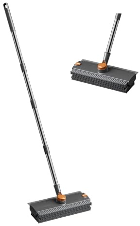 Yallmie Boden Scheuerbürste, 4 in 1 Schrubber mit Stiel und Wasserschieber 360° Rotierende bodenschrubber mit und Teleskopstange 134CM für Fliesen, Bad, Küche, Terrasse, Garage, Pool, Terrassenbürste