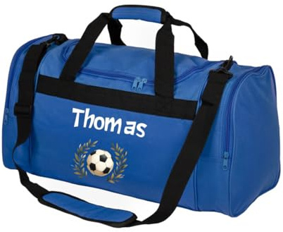 minimutz Sporttasche Fußball Kinder personalisiert, Reisetasche Fußballtasche Jungen groß, Kindersporttasche mit Name 26L (Royalblau)