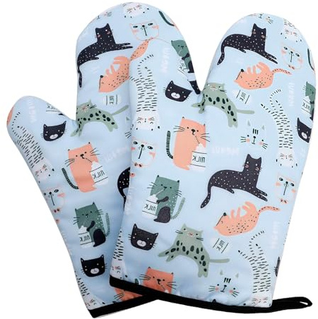 ESOES 2Pcs Cute Cat Oven Mitts Heat Resistant Oven Gloves | Non-Slip Kitchen Gloves for Oven BBQ Cooking Baking Machine Washable (cat)